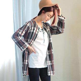 Plaid Knit Cardigan