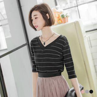 Striped Ribbed 1/2 Sleeved Tee
