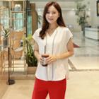 Piped Cap-sleeve Chiffon Blouse