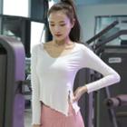 Long-sleeve Frill Trim Sports T-shirt