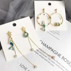 Non-matching Alloy Mermaid Faux Pearl Hoop / Fringed Earring