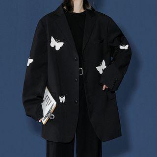 Butterfly Embroidered Oversized Blazer