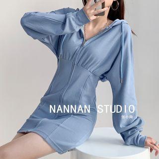 Details Zipper Hooded Mini Dress