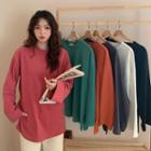 Long-sleeve Plain Wide Round-neck T-shirt