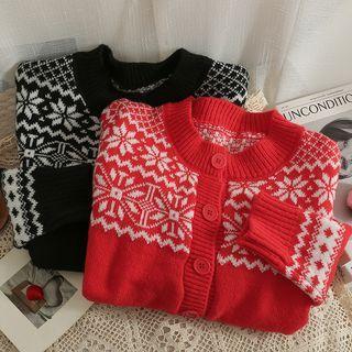 Ethnic-print Crew-neck Cardigan