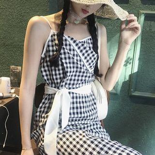 Gingham Strappy Midi A-line Dress