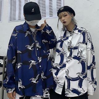 Crane Patterned Button-down Shirt