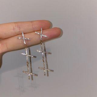 Rhinestone Cross Ear Stud / Clip-on Earring