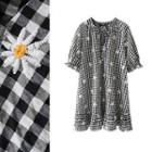 Daisy Embroidered Short-sleeve Check Dress