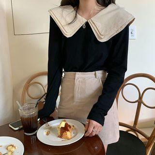 Layered Peter Pan Collar Plain Top As Shown In Figure - One Size