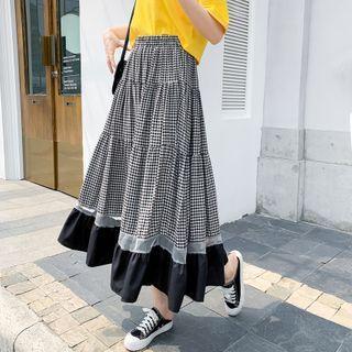 Plaid Panel Midi Skirt Black & White - One Size