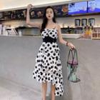 Spaghetti Strap Asymmetric Polka Dot Tiered Dress