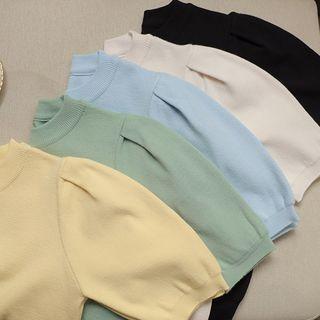 Pastel Puff-sleeve Knit Top