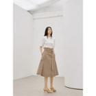 Button-front Stripe Skirt With Belt