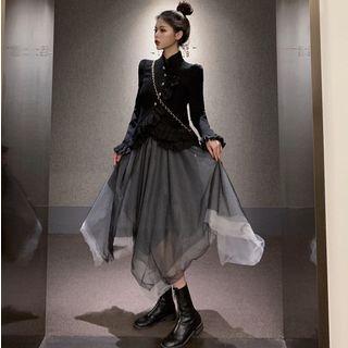 Ruffled Shirt / Mesh A-line Skirt