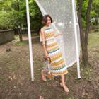 Set: Sleeveless Pattern Knit Top + Band-waist Midi Skirt