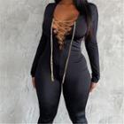 Long-sleeve Chain Lace-up Jumpsuit