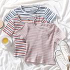 Short-sleeve Striped Cropped Ribbed Knit Top