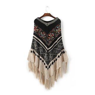 Tassel-trim Patterned Cape