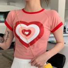 Heart Print Cropped Short-sleeve T-shirt