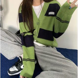 Striped Cardigan Cardigan - Stripes - Green - One Size