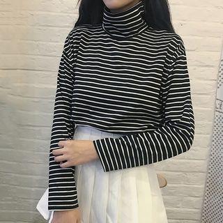 Turtleneck Long-sleeve T-shirt Stripe - One Size