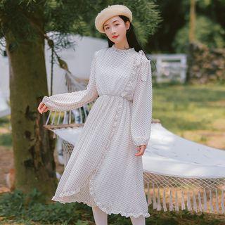 Dotted Frill Trim Chiffon Dress