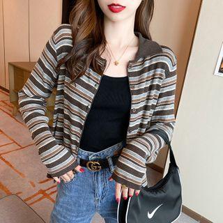 Striped Button-down Polo Top