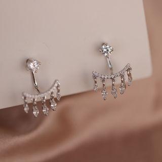 925 Sterling Silver Rhinestone Swing Earring 1 Pair - Silver - One Size