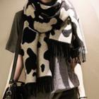 Cow Print Fringed Scarf As Shown In Figure - One Size