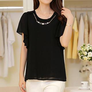 Short-sleeve Keyhole-back Top