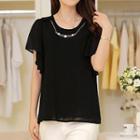 Short-sleeve Keyhole-back Top