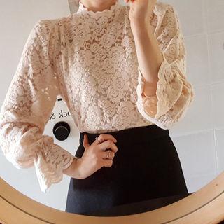 Mock-neck Sheer Laced Top