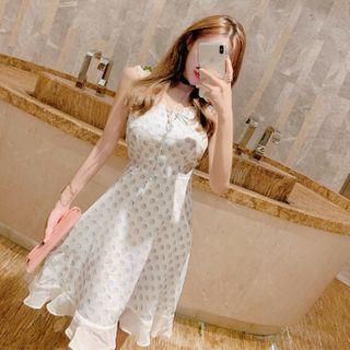 Ruffle Strap Patterned A-line Dress