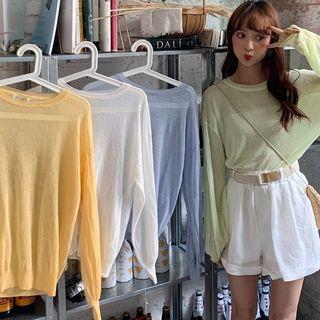 Plain Long-sleeve Sheer Light Top