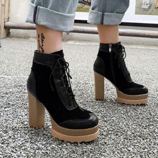 Platform Block-heel Lace-up Short Boots