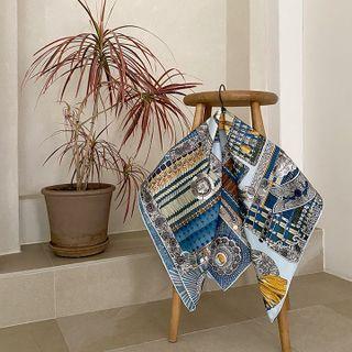 Printed Silky Square Scarf Sky Blue - One Size