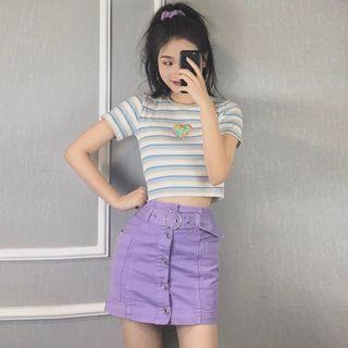 Striped T-shirt / Cargo Semi Skirt