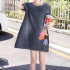 Short-sleeve Floral Denim Dress