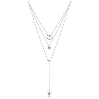 925 Sterling Silver Star Triple Necklace With White Austrian Element Crystal Silver - One Size