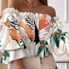 Off-shoulder Printed Ruffle Blouse