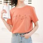 Short-sleeve Graphic Print T-shirt Tangerine - One Size