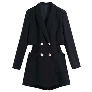Long-sleeve Plain Cutout-back Romper