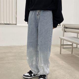 Washed Gradient Wide-leg Pants Jeans