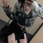 Set: Short-sleeve Tie Dye T-shirt + Arm Sleeve Black - One Size