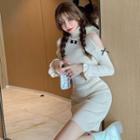 Long-sleeve Cold Shoulder Turtleneck Mini Bodycon Dress