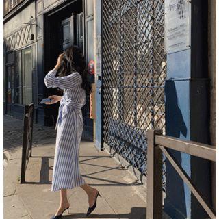 Stripe Shirtdress With Sash Sky Blue - One Size