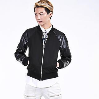 Faux Leather Sleeve Baseball Jacket