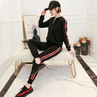 Set: Contrast Trim Zip Jacket + Harem Pants