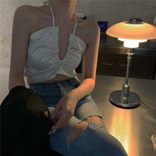 Halter-neck Mini Crop Top As Shown In Figure - One Size